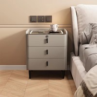 Mesita de Noche Inteligente, Mueble para el Hogar Multifuncional de Madera Maciza, Mesita de Noche con Carga Inalámbrica, Moderna y Minimalista con Huella Dactilar