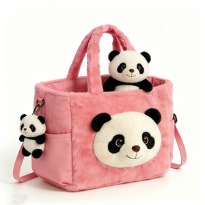 Customized Soft fuzzy panda cartoon handbag for girls, Fluffy <b>plush</b> panda <b>large</b> capacity shopping tote - Product Image 4