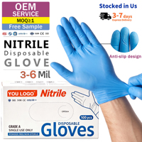 Gants en nitrile bleus 510K AQL 1.5 de qualité alimentaire 3-6 mil jetables pour tatouage, esthétique, salon de manucure, préparation alimentaire, personnalisables