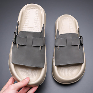 Sandales à semelle épaisse pour hommes, style décontracté d'été, chaussures de plage, style jeune, demi-sandales à enfiler avec fermeture à boucle - Product Image 2