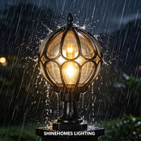 Lampe de pilier extérieure vintage, IP54, étanche, en aluminium moulé sous pression, verre ambré, LED, pour villa, jardin, parc, éclairage paysager