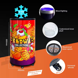 Réfrigérateur commercial 65L noir à baril rond avec autocollant personnalisé, sur roulettes, style monotempérature - Product Image 4