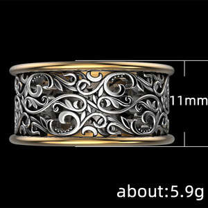 Anello Vintage F490 in Argento Placcato Oro con Motivo Vegetale, Fede Nuziale Unisex in Argento Sterling 925 - Product Image 5