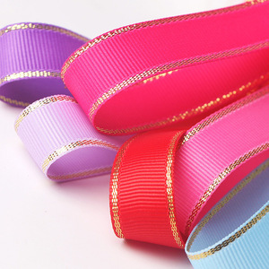 Decorative 1" Inch Double Face 25mm Solid Grosgrain <strong>Ribbon</strong> Wholesale With Gold/Silver Metallic <strong>Wire</strong> Edged - Product Image 1