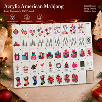 Ensemble de Mahjong de Luxe Américain 1,50 Pouce Or Champagne Tuiles Acryliques 3 Couches 160 Pièces Thème Noël Gravé au Laser