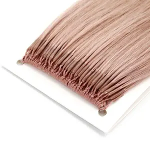 Best quality virgin human hair extension popular style in Korea salons pink color knot thread hair extension wigs