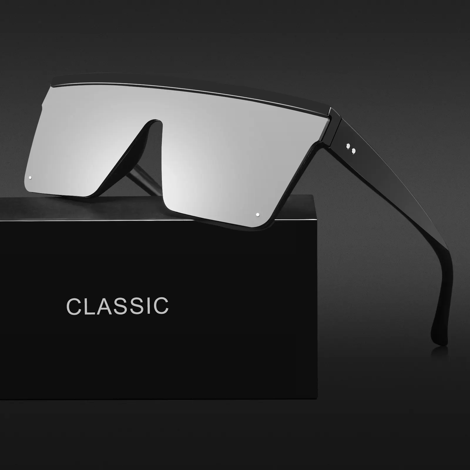 Kacamata hitam tanpa bingkai persegi uv400, kacamata pelindung terik matahari ukuran besar untuk kotak