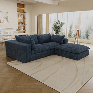 Sofá Seccional Modular <span class=keywords><strong>de</strong></span> <span class=keywords><strong>3</strong></span> <span class=keywords><strong>Plazas</strong></span> Kinwood, Estilo Americano Retro Moderno, Color Marrón, Tela <span class=keywords><strong>de</strong></span> Pana Gruesa a Rayas, Juego <span class=keywords><strong>de</strong></span> Sofás para Sala <span class=keywords><strong>de</strong></span> Estar - Product Image 4