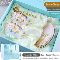 Ensemble tasse à café et soucoupe en porcelaine fine personnalisé, motif floral, coffret cadeau, service à thé OEM ODM