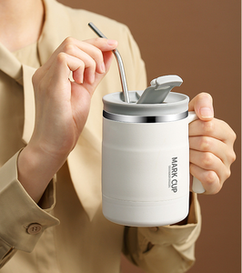 500/600毫升不锈钢和聚丙烯塑料热咖啡杯，带手柄防漏真空杯，用于办公室茶旅行和礼品 - Product Image 5