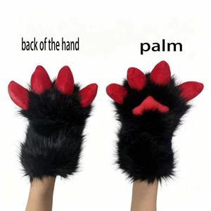 Gants en forme de patte d'ours noirs et rouges, taille unique, costume d'animal en peluche, accessoires de spectacle pour Halloween - Product Image 4