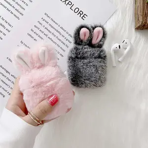 Hoge Kwaliteit Custom Designer Leuke Herfst Winter Warmer Bunny Bont Oortelefoon Case Cover Protector Voor Airpods 1/2