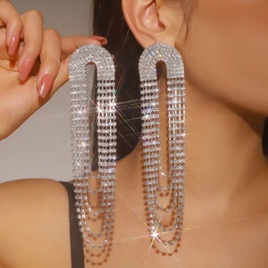 Pendientes de Borla Elegantes de Estilo Francés para Mujer, Diseño Exagerado con Pedrería, Aleación de Zinc para Fiesta - Product Image 2