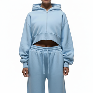 Luxueux 500GSM Cotton Fleece Short Hoodie Set pour les femmes Mélange parfait de confort et de style Qualité supérieure - Product Image 1