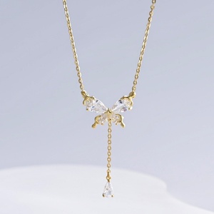 Collier pendentif croix en argent 925 plaqué or 18 carats, style hip hop, papillon, minimaliste, pour femmes. - Product Image 5