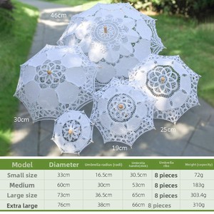 Parasol Lolita en dentelle petite taille, blanc, style européen, avec franges et baleines en bois – Accessoire photo idéal pour robes de mariée - Product Image 3