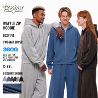 Sweat à capuche zippé pour homme en mélange de coton, tricot gaufré, coupe ample, épaules tombantes, couleur unie, style décontracté, OEM, marque privée, logo personnalisé, vente en gros