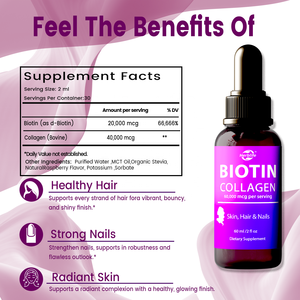 Haccp  OEM ODM  Biotina Líquida y Colágeno 60,000 mcg - Vitaminas para el Crecimiento del Cabello, Suplemento de Colágeno Líquido - Product Image 2