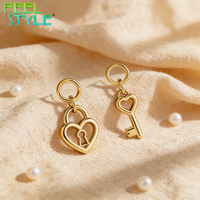 Pendentif Cœur en Acier Inoxydable 316 Plaqué Or PVD avec Clé d'Amour pour Collier et Bracelet DIY Bijoux Femme