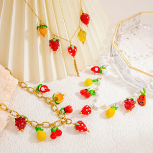 Fruit Pearl Necklace <b>Titanium</b> Steel Clavicle <b>Chain</b> With Strawberry Cherry Peach Pendant Everyday Wear Jewelry XL31429 - Product Image 4