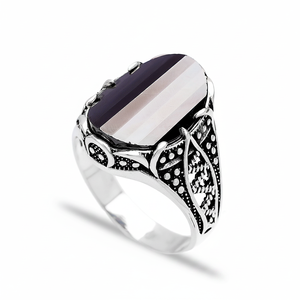 Onyx Oval Shape Stone Turkish Handmade Wholesale Authentic Tugra Silver 925 Silver Sterling <b>for</b> <b>Men</b> <b>Ring</b> - Product Image 2