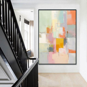 Arte Original pintado a mano moderno abstracto minimalista colorido pintura al óleo lienzo Extra grande pintura a mano para Hotel - Product Image 5