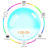 Réveil matin avec lumière pour vous lever le matin, alarme avec la Simulation du lever/du soleil, double alarme, lampe d'ambiance 7 couleurs
