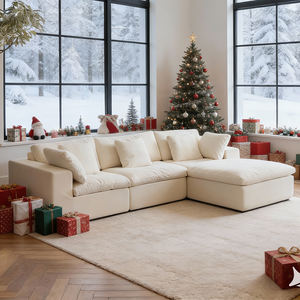 Sofá Seccional Sofaloud Estilo Francés Crema con Tela de Lino Comprimida al Vacío, Diseño Chino de Líneas Rectas para Sala de Estar - Product Image 1