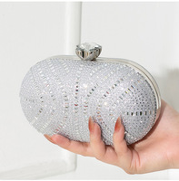 Tas Malam Wanita Berlian Kecil Berkilau Bentuk Oval, Dompet Clutch Mewah untuk Pengantin, Dompet Pernikahan, Tas Pesta Berhias Berlian Imitasi, Tas Tangan Bingkai untuk Acara Prom