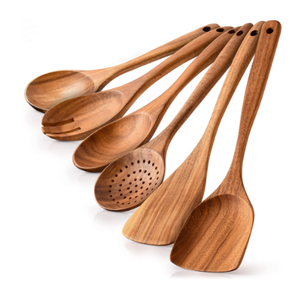 2025 Hot Bán <span class=keywords><strong>6</strong></span> cái không dính đồ dùng tự nhiên e-co thân thiện Gỗ Tếch nhà bếp bằng gỗ Đồ dùng thiết lập - Product Image 2