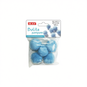 Pompon Ilan Bolita 3,5 cm Azzurro, Materiale per Artigianato - Product Image 2