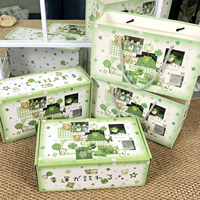 Boîte à courrier rigide en carton vert motif trèfle et ours avec sac cadeau gaufré, ensemble d'emballage imprimé de style japonais écologique