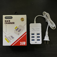 Station de charge rapide 35W 6 ports 3USB a 3USB C PD, chargeur USB multi-ports, multiprise pour téléphone, tablette, appareil photo
