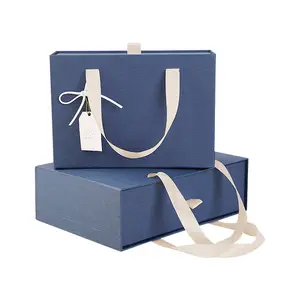 Custom blue high end paper gift bag with handle drawer rectangular box