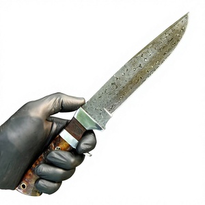 Couteau Bowie multifonctionnel à lame fixe en acier Damas, manche en bois, idéal pour le camping et les activités de plein air, outils de bricolage OEM, étui en cuir – Vente chaude - Product Image 2