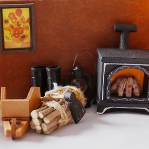 BTXIXI mini chimenea iluminable, leña, bolsa de paja, azada, carrito de madera, zapatos de goma, modelo de muebles - Product Image 3