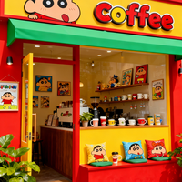 Cafetería Temática de Crayon Shin-chan, Combinación de Colores de Alta Saturación, Diseño de Tono Vibrante con Personajes de Dibujos Animados