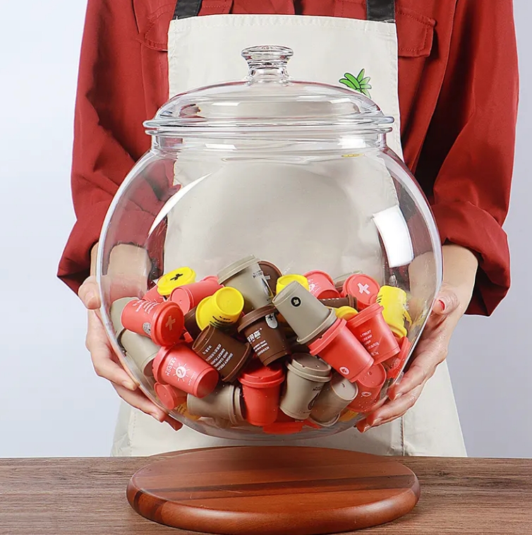 Round Flat Drum Candy Food Jam Spice Herb clear Plastic Candy Jar with Plastic Lids for Candy Store