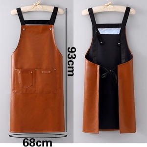 Leather <b>Apron</b> Waterproof Oil Proof For <b>Kitchen</b> Cooking Solid Color With Pockets - Product Image 4