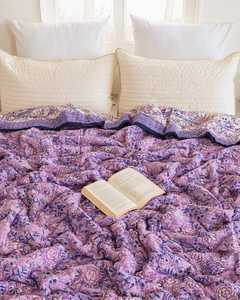 Hand Block Printed Purple Cotton <b>Quilt</b> Reversible Jaipuri Razai King Size Comforter Indian <b>Bedding</b> - Product Image 2