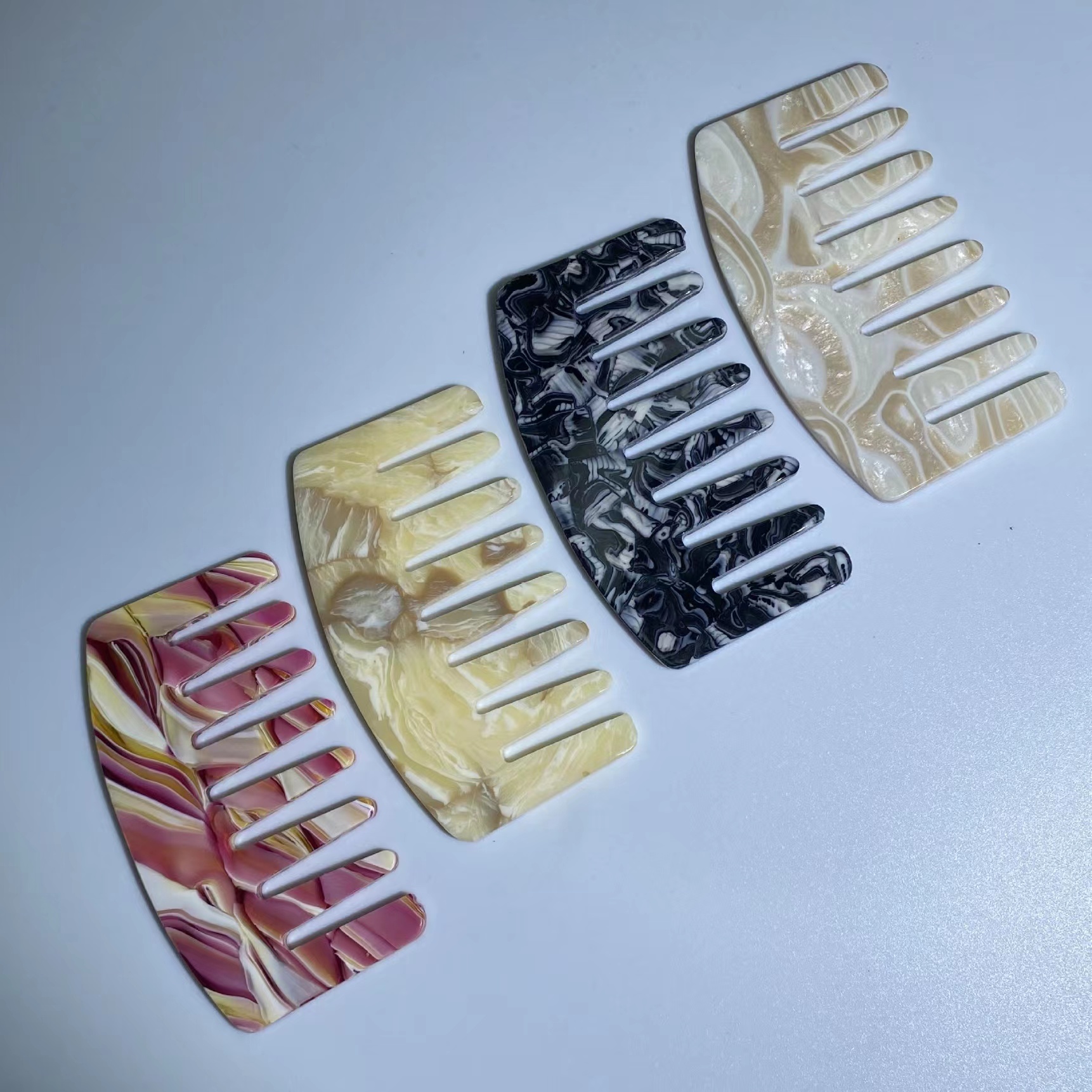 Гребень Карманный из экологически чистого ацетатного мрамора толщиной 4 мм, небольшой гребень с широкими зубьями с логотипом, дорожная расческа для волос