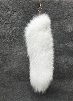 Porte-clés queue de chat en fourrure de renard 40cm, noir et blanc, peluche, dessin animé, mignon, pendentif pour sac, décoration de voiture, accessoires de mode