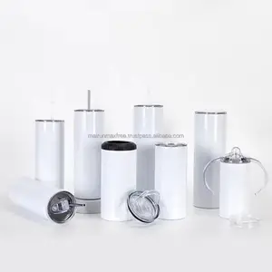 Impresión personalizada 20Oz Sublimación Agua en blanco Vaso aislado al vacío de acero inoxidable Recto con tapa y pajita