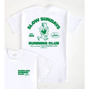 T-shirt bianca Slow Sundays Running Club, taglia unisex per adulti, taglia grande, ogni domenico, Riverdale CA - Product Image 1