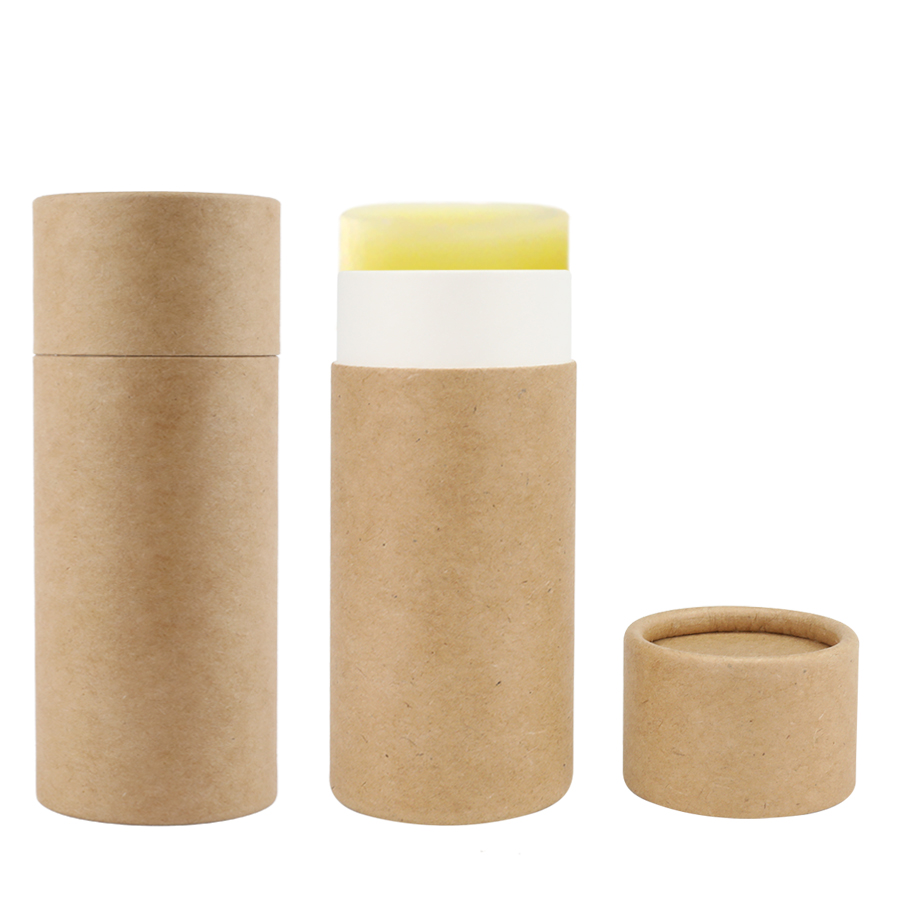 Eco-Friendly Brown Kraft Paper Tube Packaging Deodorant Stick Container Push up Lipstick Model Cylinder Shape