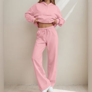 ชุดเสื้อสเวตเตอร์มีฮู้ดและกางเกงลำลองบุขนแกะสำหรับผู้หญิงฤดูหนาว - ชุดกีฬาและสันทนาการฤดูใบไม้ร่วง/ฤดูหนาว 2 ชิ้น แฟชั่น - Product Image 3