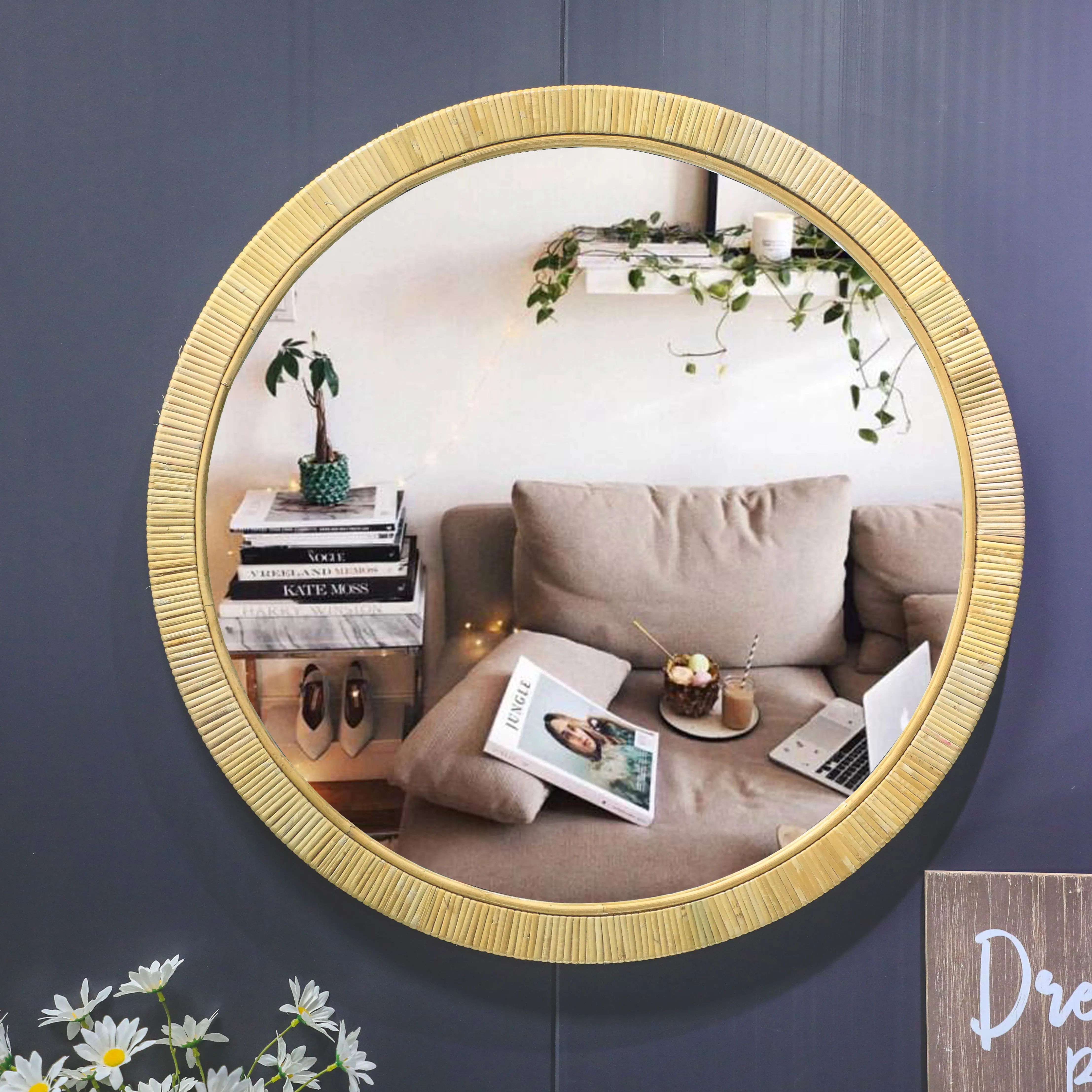 60cm New Design Rattan Circle Wall Mirror 71cm Round Dressing Mirror Makeup Mirrors for Bedroom Washrooms