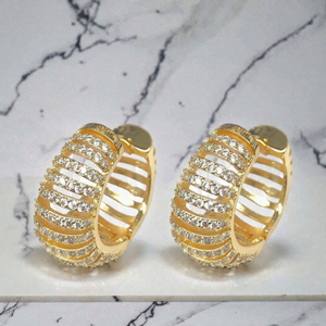Pendientes de Aro de Latón con Zirconia Chapados en Oro, Diseño Geométrico Hueco, para Fiesta de Boda, Lujosos para Mujer - Product Image 3