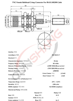 Connecteur TNC-C-KY-3 étanche pour panneau, 50 Ohms, compatible LMR200, IP67, joint torique rouge, plage de fréquences DC-4GHz, contacts plaqués or