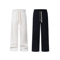 Pantalon de survêtement noir uni personnalisé avec logo, 100 % coton, taille élastique, coupe large, impression et broderie OEM